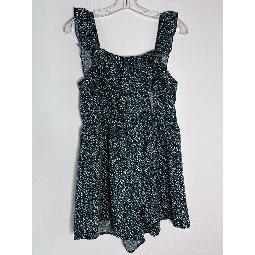 Shein Green Floral Ditsy Ruffle Trim Romper Womens Size Medium Square Neck Short